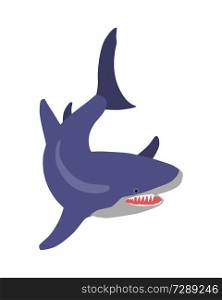 White shark cartoon character. Toothy shark with open mouth flat vector isolated on white. Aquatic fauna. Shark icon. Fish illustration for oceanarium ad, nature concept, children book illustrating