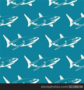 White sharks over blue seamless pattern. White sharks over blue seamless pattern. Cartoon animal wallpaper, vector illustration