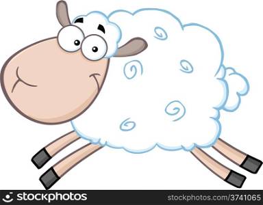 White Sheep Cartoon Mascot Character Jumping Illustration Isolated on white