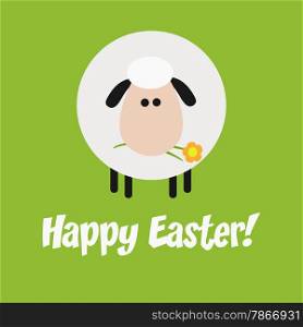 White Sheep With A Flower Modern Flat Design Easter Card
