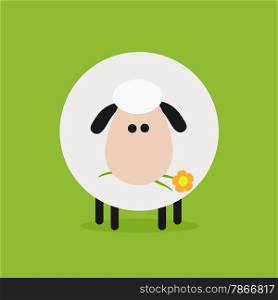 White Sheep With A Flower.Modern Flat Design Icon Illustration 1