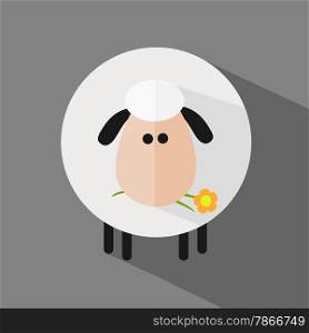 White Sheep With A Flower.Modern Flat Design Icon Illustration 2