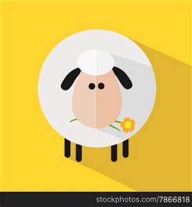 White Sheep With A Flower.Modern Flat Design Icon Illustration 3