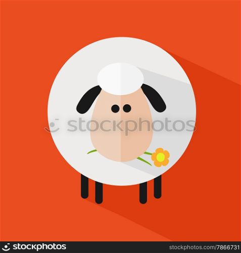 White Sheep With A Flower.Modern Flat Design Icon Illustration 4