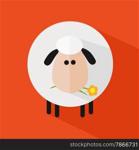 White Sheep With A Flower.Modern Flat Design Icon Illustration 4