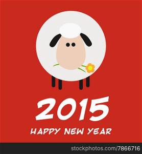 White Sheep With A Flower Modern Flat Design New Year Card