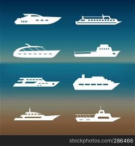 White ship and boats icons collection. Transport travel, vector illustration. White ship and boats icons collection