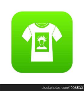 White shirt with print of man portrait icon digital green for any design isolated on white vector illustration. White shirt with print of man portrait icon digital green