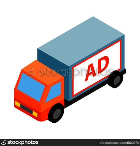 White sign for advertising on a truck icon in isometric 3d style on a white background. White sign for advertising on a truck icon