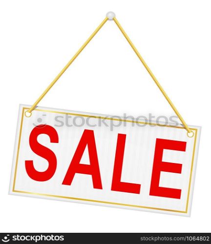 white sign label with the inscription sale hanging on a rope vector illustration isolated on background
