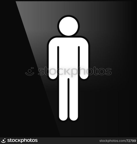 White sign man stands in flat style. White sign man stands. Simple information symbol on black glossy background in flat style. Graphic design elements save in vector illustration 10 eps