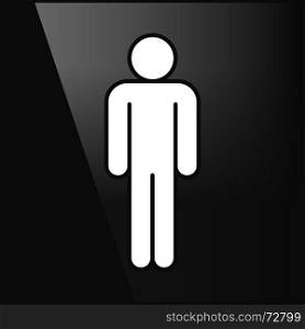 White sign man stands in flat style. White sign man stands. Simple information symbol on black glossy background in flat style. Graphic design elements save in vector illustration 10 eps
