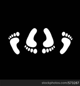 White silhouette of feet of couple having sex sign simple icon. Vector illustration, clip art isolated on black background.. White silhouette of feet of couple having sex sign simple icon.