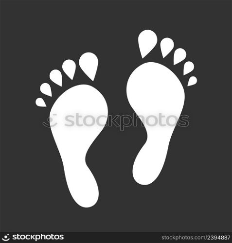 White silhouettes footprint isolated on black background. Vector illustration. White silhouettes footprint isolated on black background. Vector