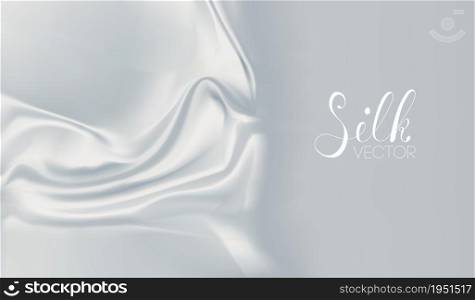 White silk background vector. Realistic set with white silk on soft white background. Light effect wave effect.. White silk cloth background vector. Light wave effect. Realistic silk on soft white background. EPS 10.
