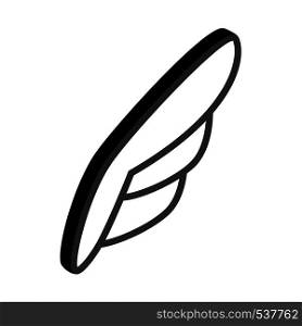 White simple wing logotype icon in isometric 3d style isolated on white background. White simple wing with black contour. White wing icon, isometric 3d style