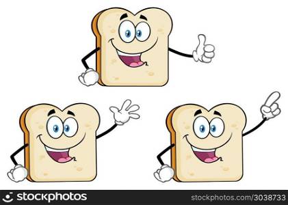 White Sliced Bread Cartoon Mascot Character 1. Vector Collection Isolated On White Background