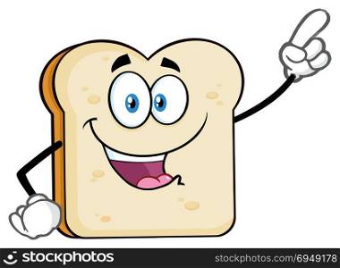 White Sliced Bread Cartoon Mascot Character Pointing. Illustration Isolated On White Background