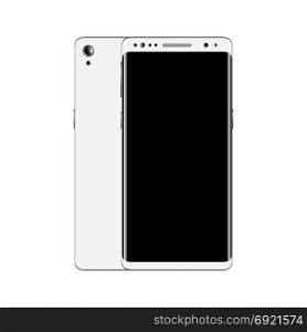 White smartphone front and back view isolated on white background. Mobile phone with blank screen. Cell phone mockup design. Vector illustration.. White smartphone front and back view
