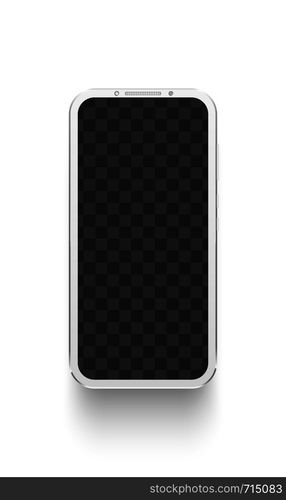 White smartphone. Mockup electronics device display or telephone touchscreen. Mobile phone lcd screen design realistic vector illustration. White smartphone. Mockup electronics device vector illustration