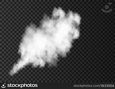 White smoke burst isolated on transparent background. Steam explosion special effect. Realistic vector column of fire fog or mist texture .