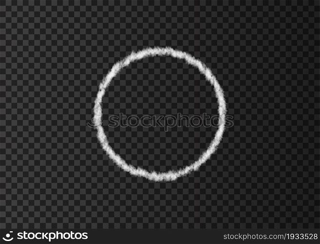 White smoke circle isolated on transparent background. Frame. Realistic vector cloud or fog texture.