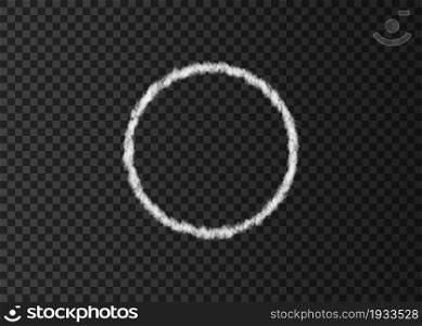 White smoke circle isolated on transparent background. Frame. Realistic vector cloud or fog texture.