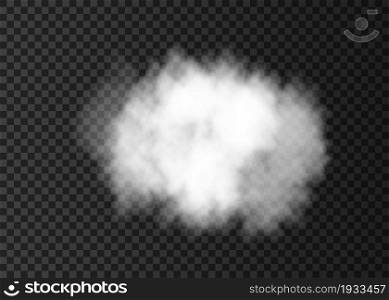 White smoke cloud isolated on transparent background. Steam special effect. Realistic vector fire fog or mist texture.