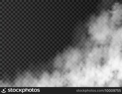 White smoke  isolated on transparent background.  Steam special effect.  Realistic  vector fire fog  or mist texture. . 