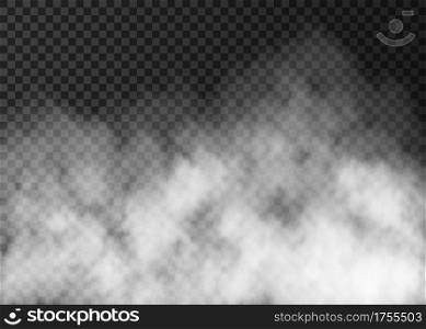 White smoke texture isolated on transparent background. Steam special effect. Realistic vector fog or mist.