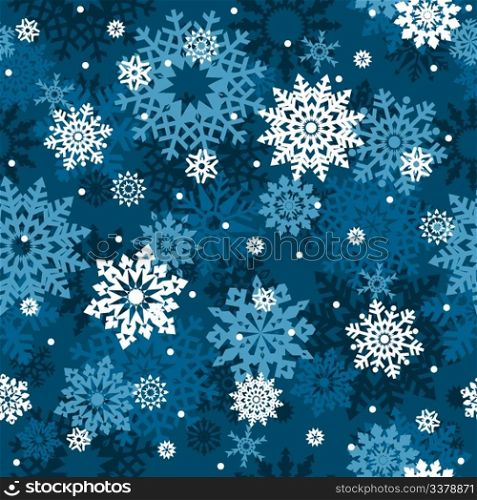 White snowflakes on blue background seamless pattern - vector background for continuous replicate. See more seamlessly backgrounds in my portfolio.
