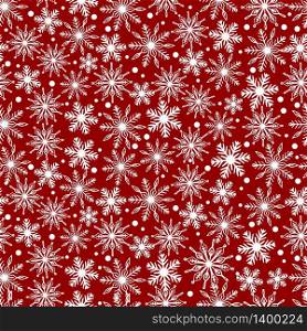 White snowflakes on red background seamless pattern for holiday design.. White snowflakes on red background seamless pattern for continuous replicate