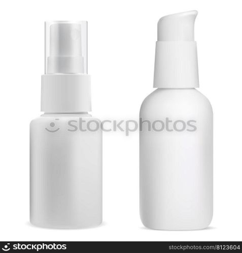 White spray container. Pump bottle mockup pack. Plastic cosmetic product package. Face or hair mist aerosol template, skin care gel packaging s&le. Bathroom hygiene lotion. White spray container. Pump bottle mockup pack