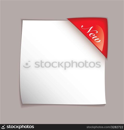 White square paper element with red corner tag and shadow