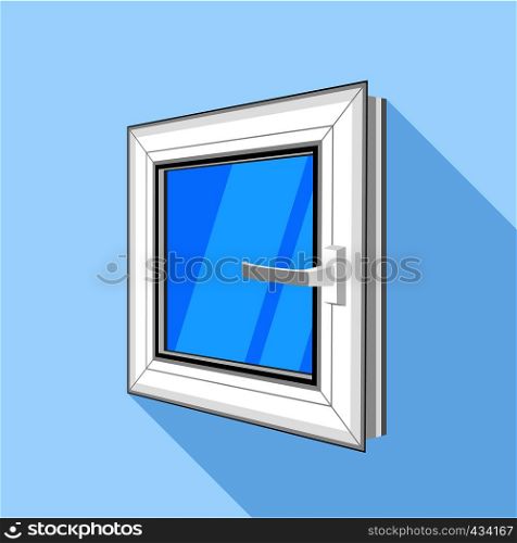 White square plastic window with blue sky glass icon. Flat illustration of white square plastic window with blue sky glass vector icon for web. Square plastic window with blue sky glass icon