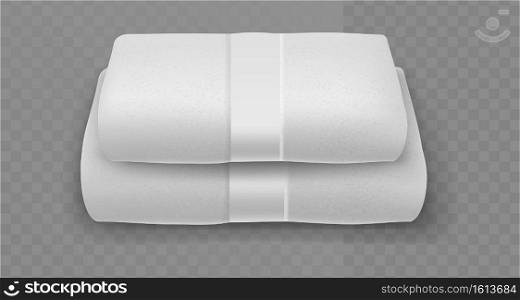 White stacked towels. Realistic soft cotton textile hygiene items. Bathroom, kitchen or beach soft cotton luxury clean terry folded towel, 3d vector isolated on transparent background illustration. White stacked towels. Realistic soft cotton textile hygiene items. Bathroom, kitchen or beach soft cotton luxury clean terry folded towel, 3d vector isolated illustration