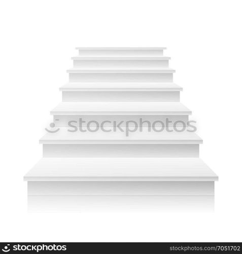White Staircase Vector. 3D Realistic Illustration. Front View Of Clean White Empty Staircase Vector. Success Progress Concept. Isolated. White Empty Staircase Vector. Steps. For Business Progress, Achievement, Growth, Career Success Development Concept
