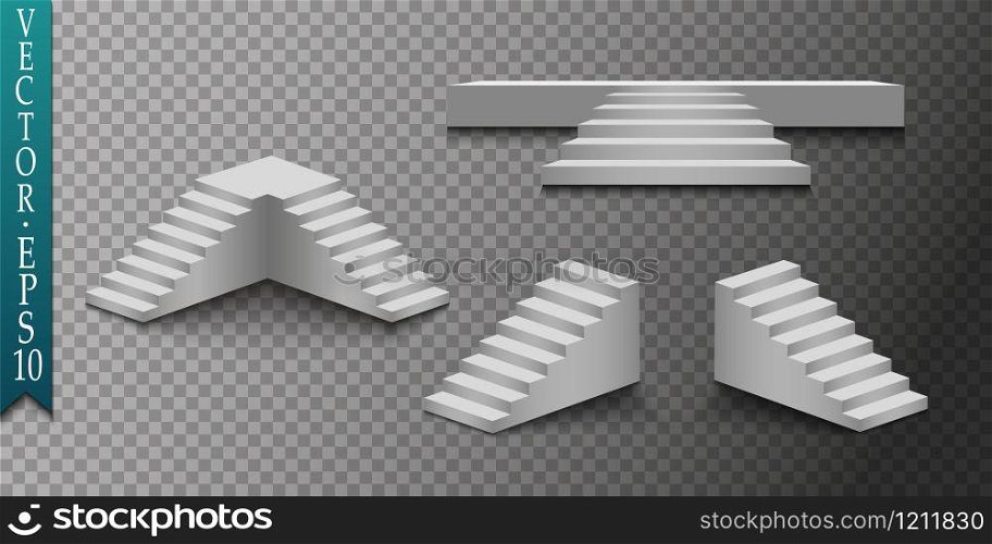White stairs, 3d staircases. Set, Isolated on transparent background. EPS10 Vector. White stairs, 3d staircases. Set, Isolated on transparent background. EPS10 Vtctor