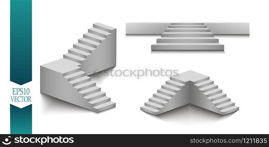 White stairs, 3d staircases. Set. Isolated on white background Vector. White stairs, 3d staircases. Set. Isolated on white background.