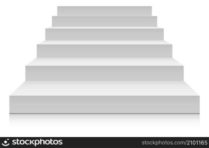 White stairs front view. Blank mockup for platform or podium isolated on white background. White stairs front view. Blank mockup for platform or podium