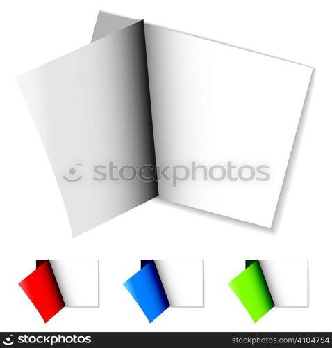 White sticker with colorful cover page peeled off with shadow