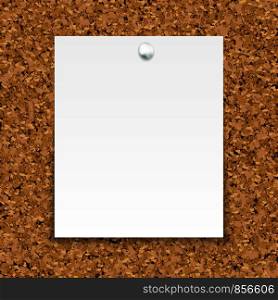 White sticky note isolated on the cork board. Template for your projects. Vector illustration.. White sticky note isolated on the cork board. Template for your projects.