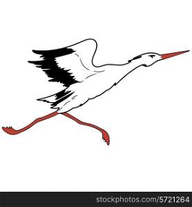 White Stork in flight. vector illustration.