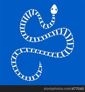 White striped snake icon white isolated on blue background vector illustration. White striped snake icon white