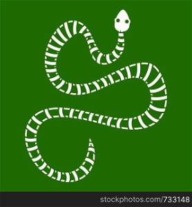 White striped snake icon white isolated on green background. Vector illustration. White striped snake icon green