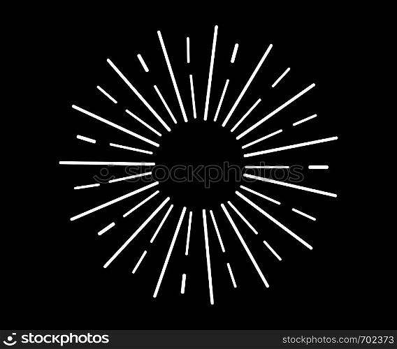 White Sun rays in flat design on black background. Eps10. White Sun rays in flat design on black background