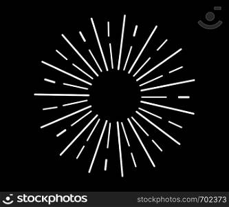 White Sun rays in flat design on black background. Eps10. White Sun rays in flat design on black background