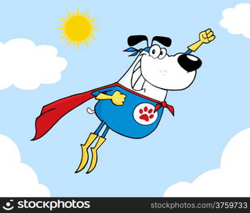 White Super Hero Dog Flying In Sky