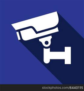 white surveillance camera. white surveillance camera on a blue square