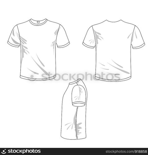 White t-shirt template front, side and back view, vector eps10 illustration. isolated mock-up design template for branding.